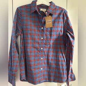 NWT Lands’ End Canvas Women’s Sueded Poplin Shirt – Sapphire Plaid, XS, MSRP $40
